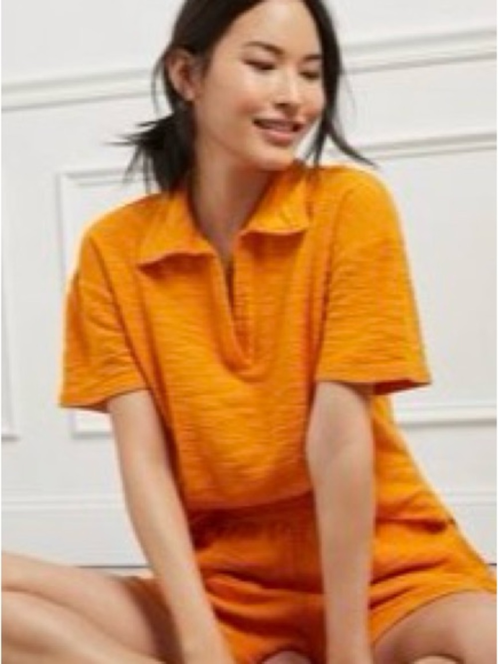 Cozy Textured Orange Short Set from Anthropologie